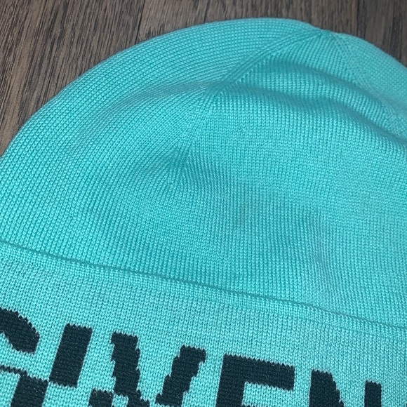 Givenchy Adult Unisex Split Logo Wool Beanie in Turquoise w black font, preloved - Picture 3 of 17